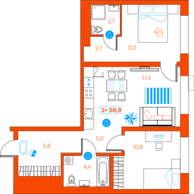 54,3 м², 2-комнатная квартира 5 400 000 ₽ - изображение 68