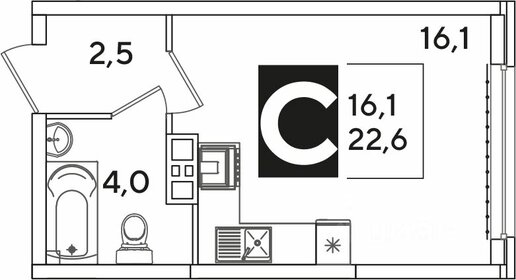 Квартира 22,6 м², студия - изображение 1