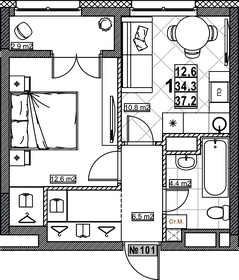 Квартира 37,2 м², 1-комнатная - изображение 1