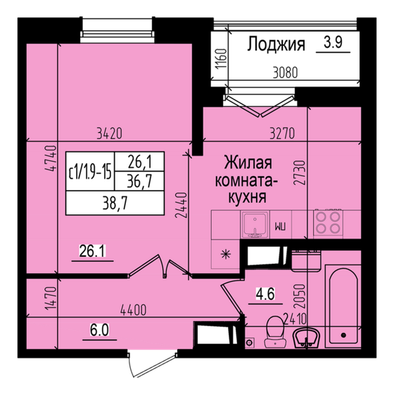 38,7 м², квартира-студия 8 660 087 ₽ - изображение 1