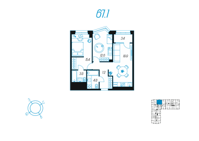 Квартира 67,1 м², 2-комнатная - изображение 1