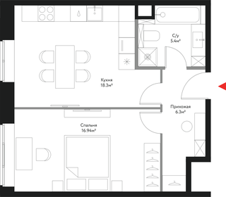 Квартира 46,9 м², 2-комнатная - изображение 1