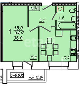 Квартира 36 м², 1-комнатная - изображение 1