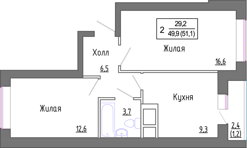 50,8 м², 2-комнатная квартира 9 591 750 ₽ - изображение 27