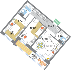 65,3 м², 2-комнатная квартира 18 028 576 ₽ - изображение 55