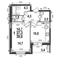 Квартира 39 м², 1-комнатная - изображение 2