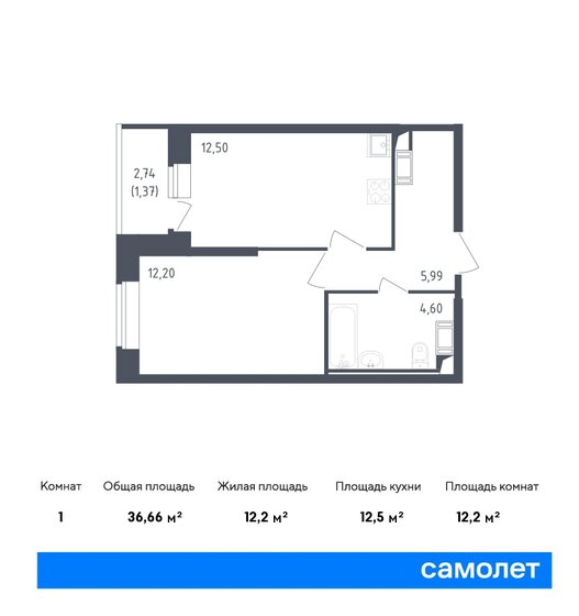 36,7 м², 1-комнатная квартира 8 587 750 ₽ - изображение 1