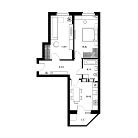 Квартира 55,5 м², 2-комнатная - изображение 1