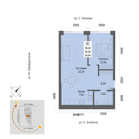 56,8 м², 2-комнатная квартира 10 350 000 ₽ - изображение 1