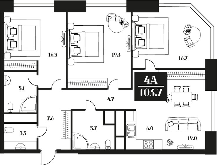 103,7 м², 4-комнатные апартаменты 51 850 000 ₽ - изображение 1