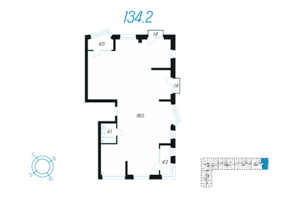 Квартира 134,2 м², 1-комнатная - изображение 1