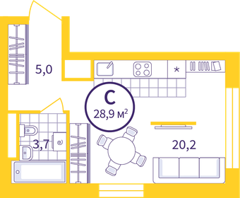 28,9 м², квартира-студия 4 500 000 ₽ - изображение 56