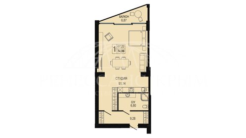 Квартира 74,1 м², студия - изображение 1