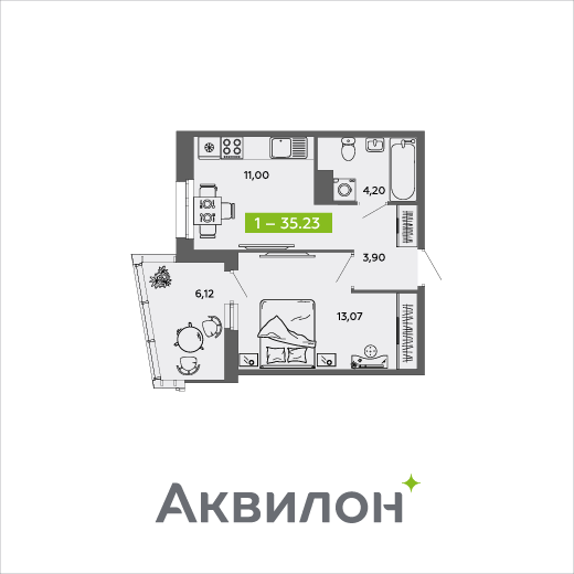 35,2 м², 1-комнатная квартира 5 298 949 ₽ - изображение 1