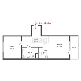 Квартира 51,7 м², 1-комнатная - изображение 1