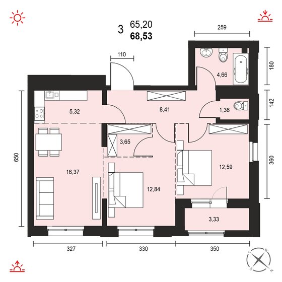 68,5 м², 3-комнатная квартира 9 145 000 ₽ - изображение 1