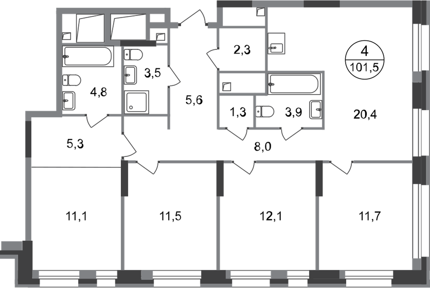101,5 м², 4-комнатная квартира 21 214 272 ₽ - изображение 1