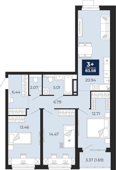 83,6 м², 3-комнатная квартира 9 210 000 ₽ - изображение 18