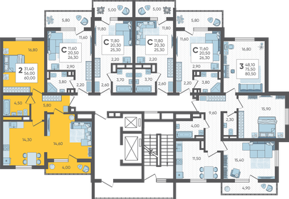 60 м², 2-комнатная квартира 15 930 000 ₽ - изображение 2