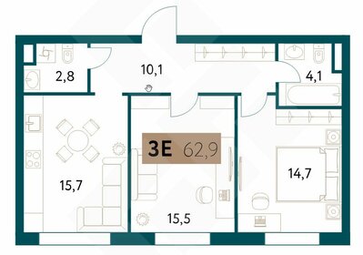 Квартира 62,9 м², 2-комнатная - изображение 1