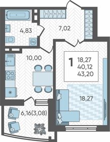 Квартира 43,2 м², 1-комнатная - изображение 1