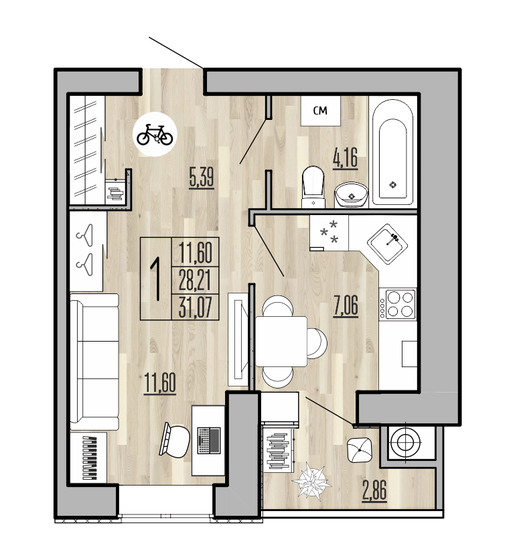 31,1 м², 1-комнатная квартира 2 549 040 ₽ - изображение 1
