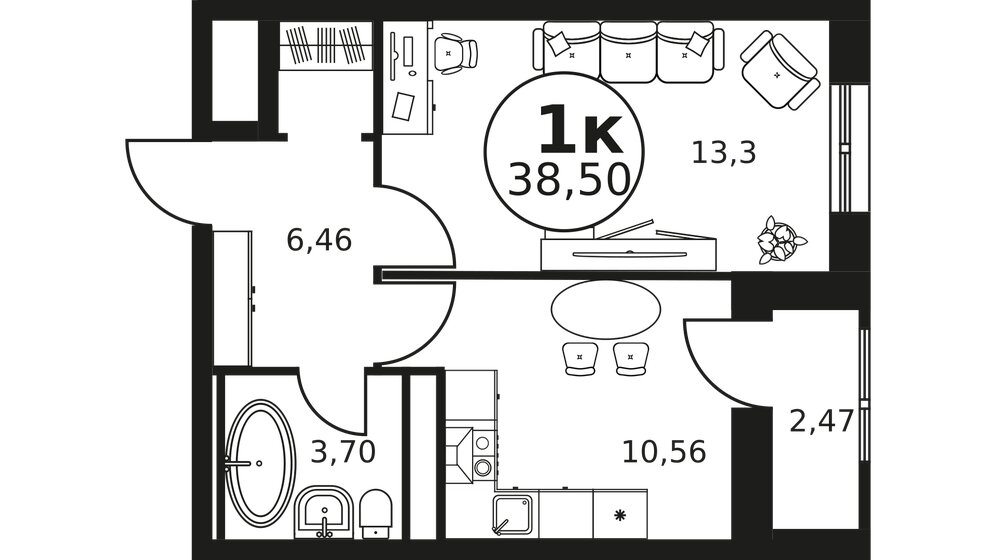 38,5 м², 1-комнатная квартира 6 510 000 ₽ - изображение 6