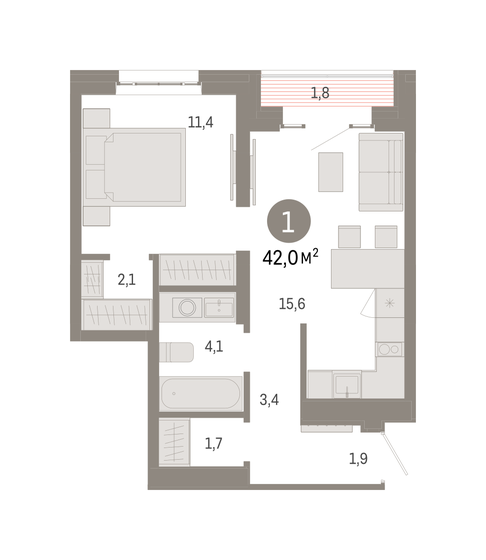 42 м², 1-комнатная квартира 15 190 000 ₽ - изображение 19