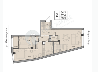 Квартира 89,3 м², 3-комнатная - изображение 3