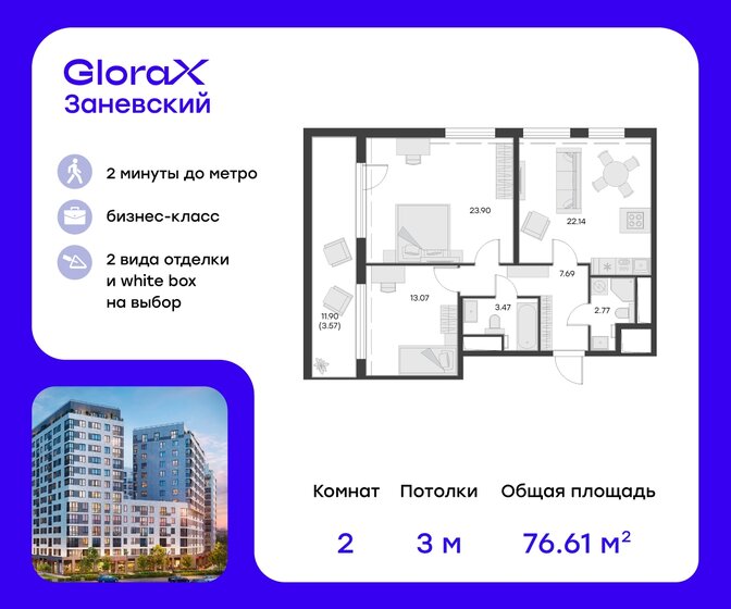 76,6 м², 2-комнатная квартира 27 970 000 ₽ - изображение 1