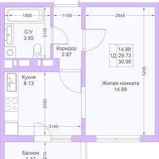 Квартира 30,9 м², 1-комнатная - изображение 2