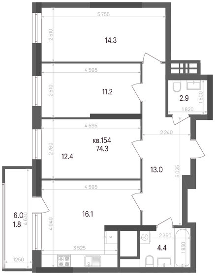 74,3 м², 3-комнатная квартира 8 274 189 ₽ - изображение 1