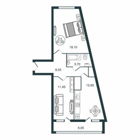 Квартира 61,5 м², 2-комнатная - изображение 1