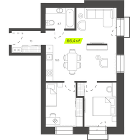 Квартира 66,4 м², 3-комнатная - изображение 1