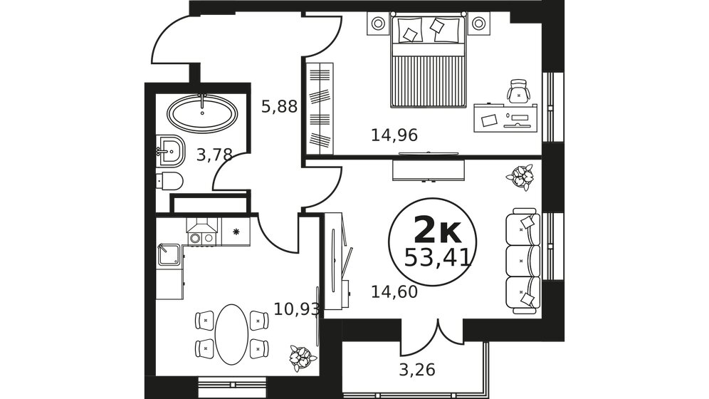 53,5 м², 2-комнатная квартира 7 060 000 ₽ - изображение 1