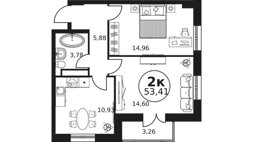 53,5 м², 2-комнатная квартира 7 060 000 ₽ - изображение 3
