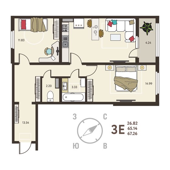 67,3 м², 2-комнатная квартира 6 726 000 ₽ - изображение 1
