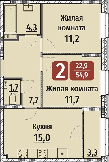 56,6 м², 2-комнатная квартира 6 313 500 ₽ - изображение 11