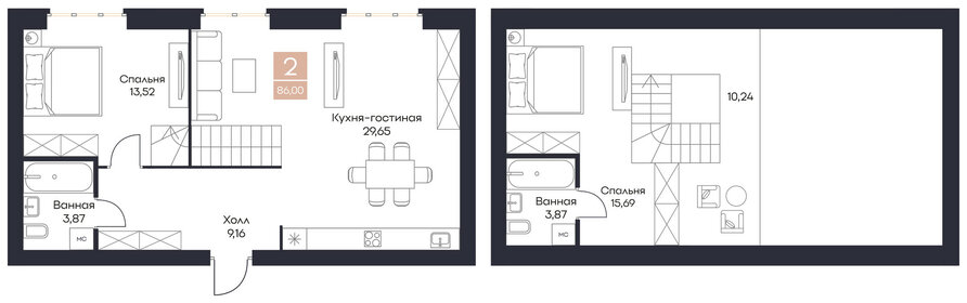 Квартира 86 м², 2-комнатная - изображение 1