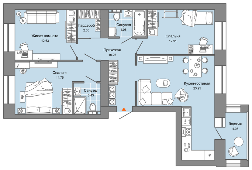 86 м², 4-комнатная квартира 9 623 400 ₽ - изображение 1