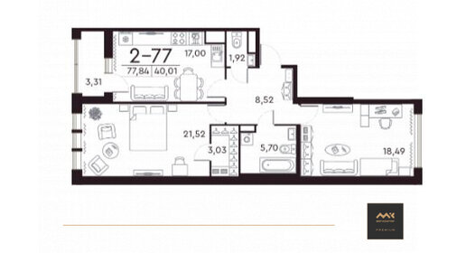 Квартира 78,1 м², 2-комнатная - изображение 1