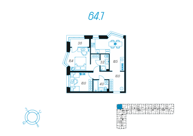 Квартира 64,7 м², 2-комнатная - изображение 1