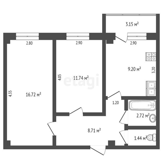 46,9 м², 2-комнатная квартира 4 500 000 ₽ - изображение 1