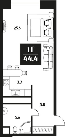 44,4 м², апартаменты-студия 25 396 800 ₽ - изображение 14