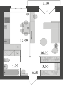 Квартира 43,1 м², 1-комнатная - изображение 1