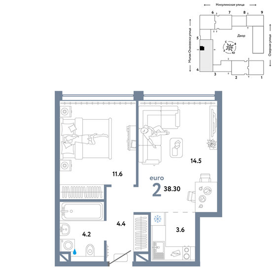 38,3 м², 2-комнатная квартира 18 590 000 ₽ - изображение 1