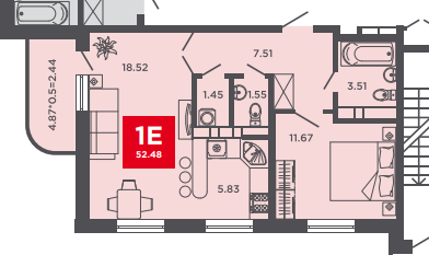 Квартира 52,4 м², 2-комнатная - изображение 1