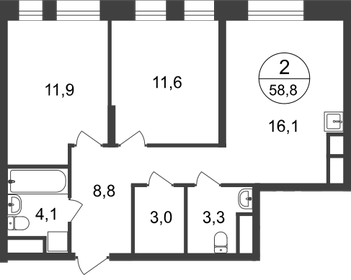 Квартира 58,8 м², 2-комнатная - изображение 1