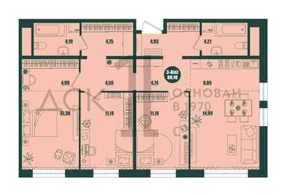 Квартира 88,1 м², 3-комнатная - изображение 1