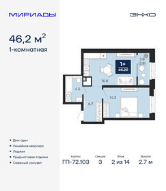 Квартира 46,2 м², 1-комнатная - изображение 1